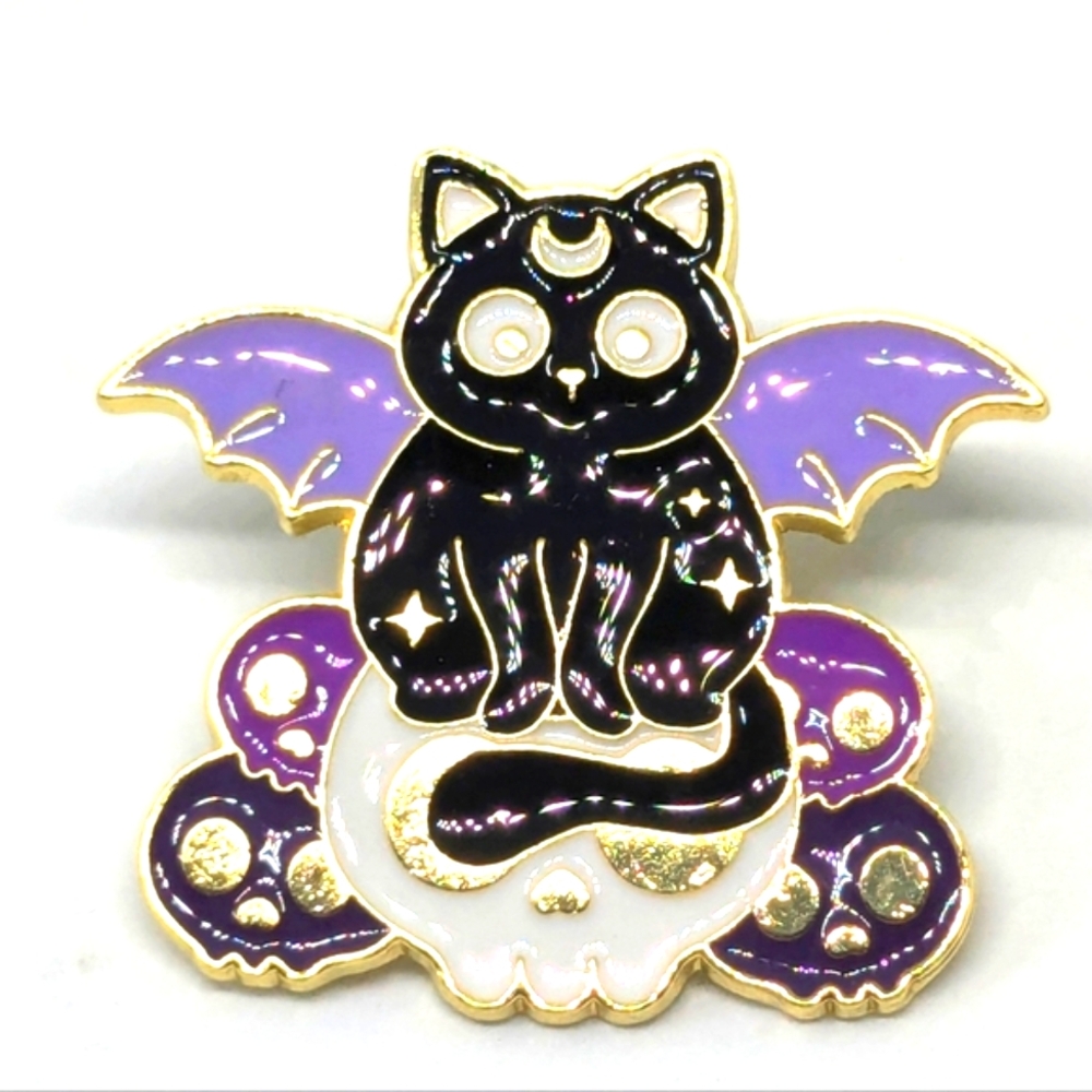 Spooky Bat Cat & Skull Pin